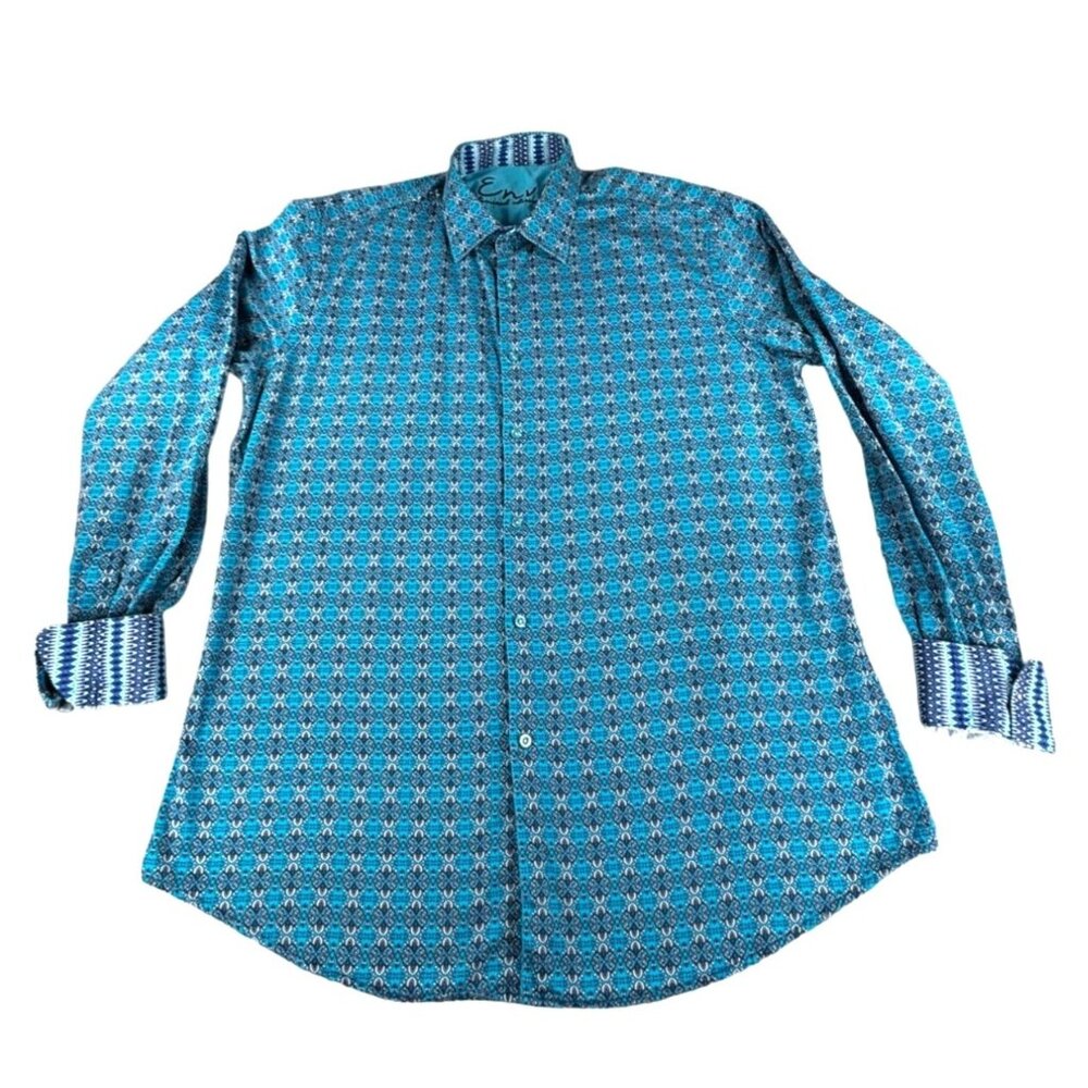 Envy Limited Edition Shirt Blue Geometric Pattern Long Sleeve Button-Up Mens XXL